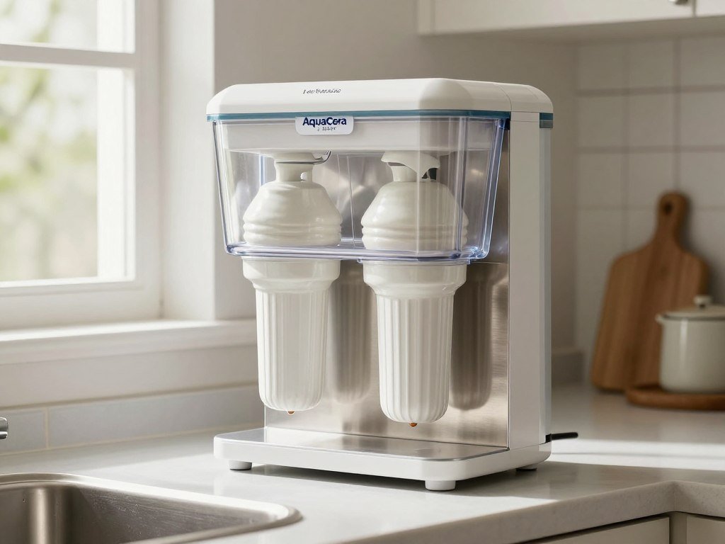 AquaCera HHF ceramic countertop water filter with dual filtration chambers AquaCera HHF ceramic countertop water filter with dual filtration chambers