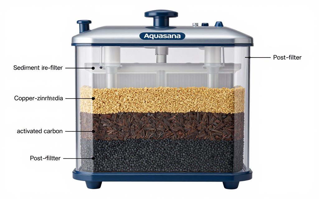 Aquasana Rhino filter media layers cutaway Aquasana Rhino filter media layers cutaway