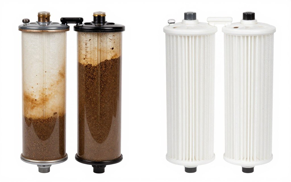 Culligan sediment filter with visible dirt accumulation Culligan sediment filter with visible dirt accumulation