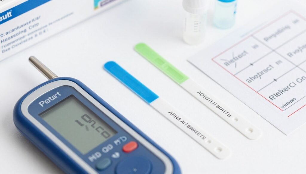 Water quality testing kit showing test strips and results chart Water quality testing kit showing test strips and results chart