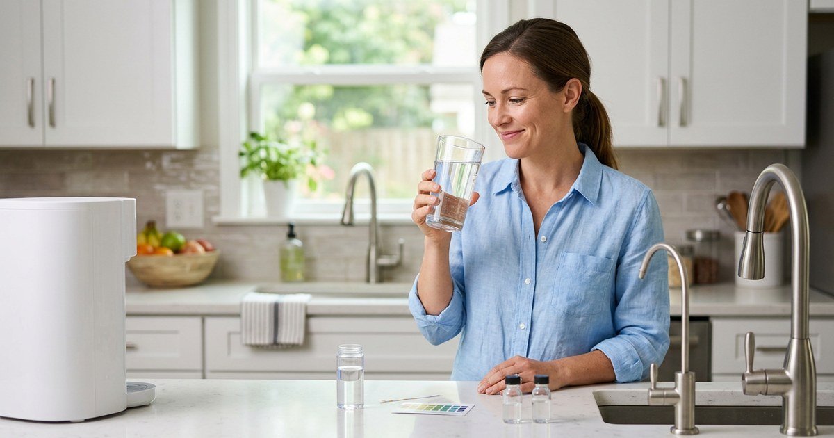 Glass of clean drinking water over a stylized U.S. map, representing which US state has the best water quality