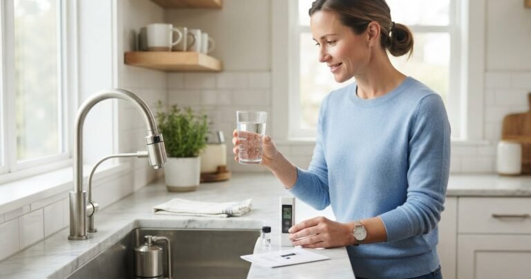 A person holding a glass of water beside a GLP-1 weight loss injection pen, illustrating the hydration trade-offs of GLP-1 medications