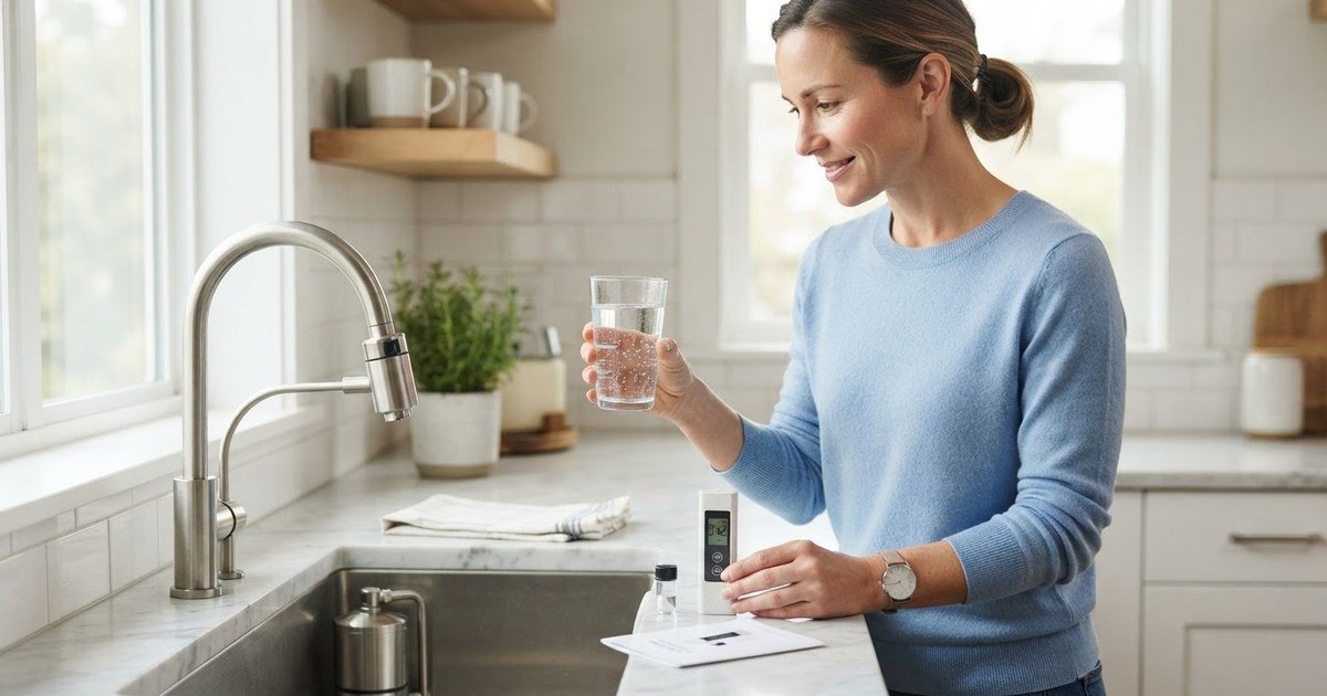 A person holding a glass of water beside a GLP-1 weight loss injection pen, illustrating the hydration trade-offs of GLP-1 medications